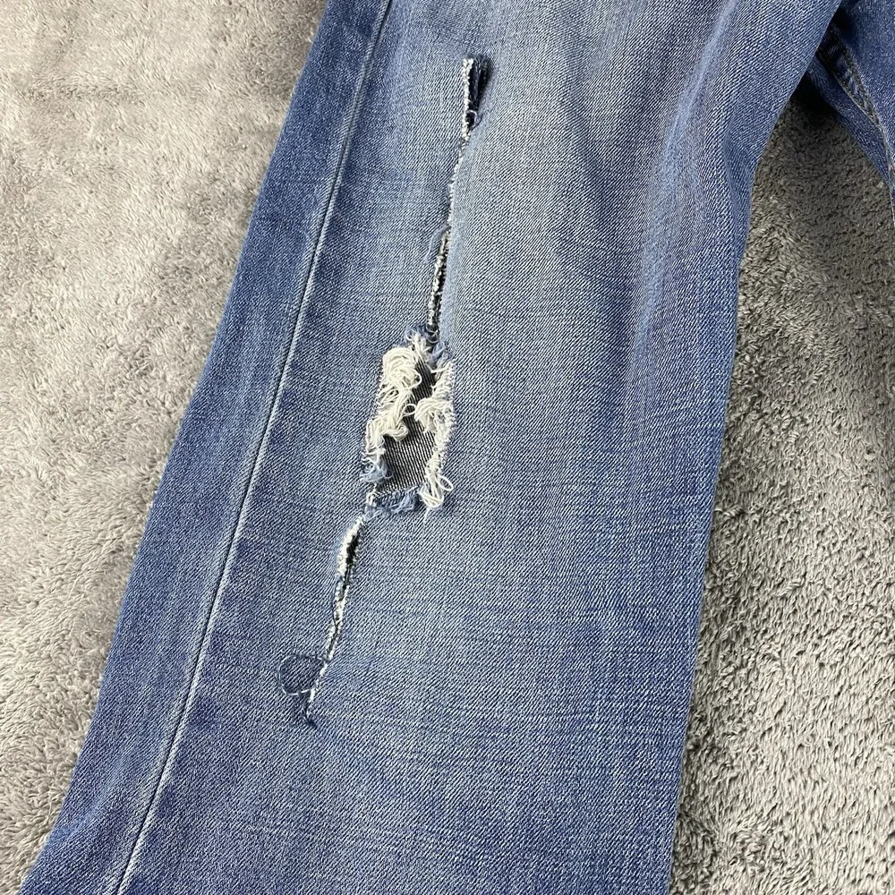 Levis 527 Low Boot Cut Jeans Mens 34x30 Blue Medium Wash Mid Rise Distressed Rip